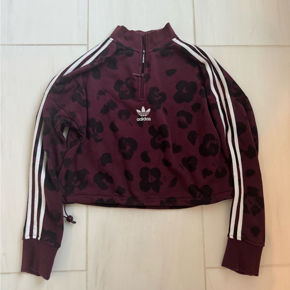 ADIDAS QUARTER ZIP CROPPED HOODIE